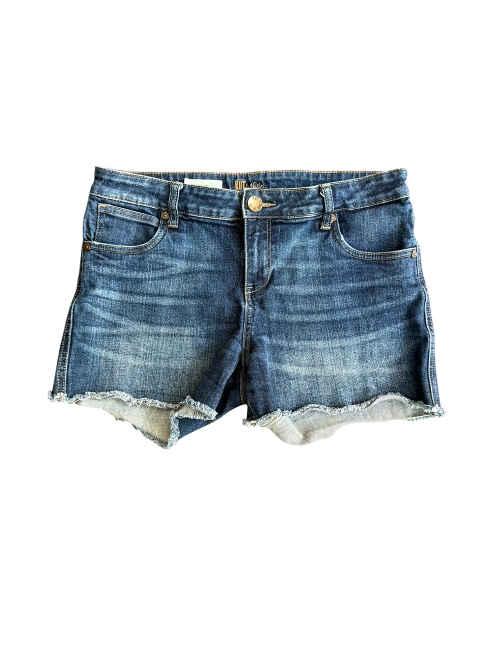 Kut From The Kloth Gidget Denim Frayed Hem Women's Shorts Blue Distressed Sz 8